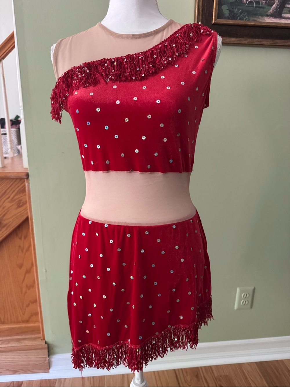 A Wish Come True Red Sequin Fringe Dance costume - size Adult Medium
